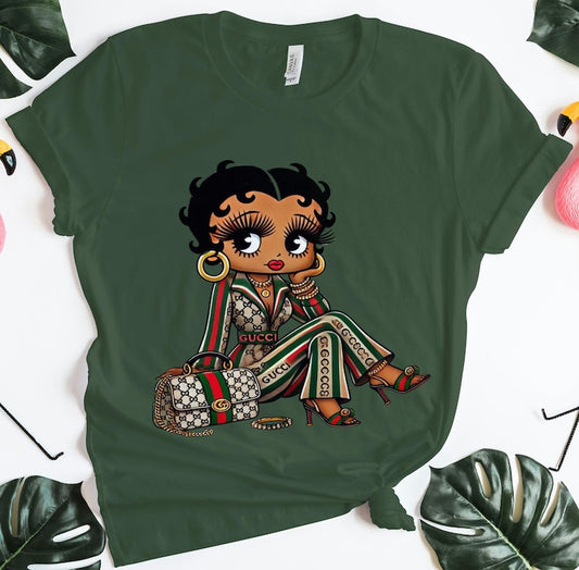 Betty Boop Louis Gucci bag cheetah beauty gift Girlfriend fashion cozy Trendy women birthday baddie Cartoon fan Jeans cute mom mama T shirt